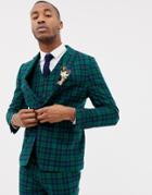 Asos Design Wedding Skinny Suit Jacket In Blackwatch Plaid-green