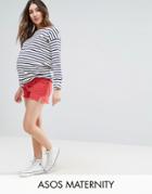 Asos Maternity Denim Side Split Shorts In Red - Red