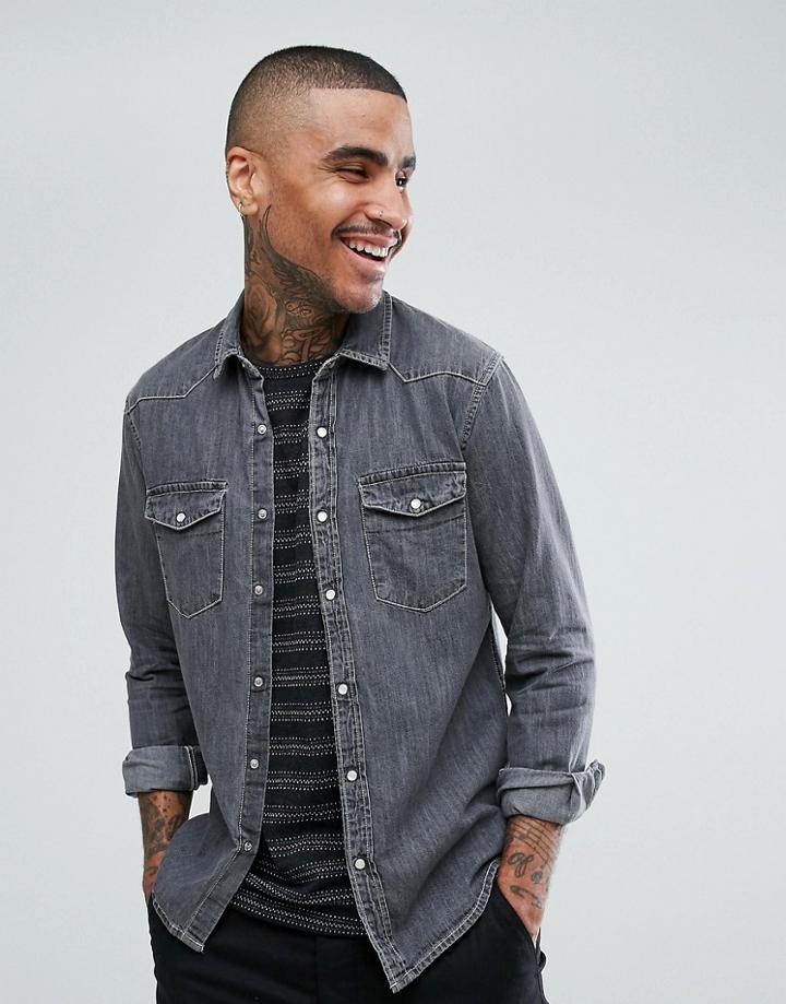 Stradivarius Denim Shirt In Gray - Gray