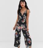 Brave Soul Petite Lilliana Jumpsuit In Floral Print-black