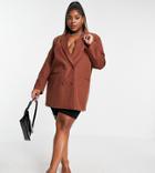 In The Style Plus X Naomi Genes Oversized Fit Double Breasted Blazer In Chocolate-brown