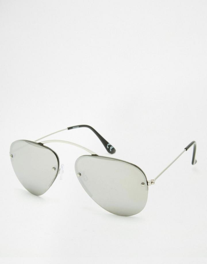 Asos Rimless Aviator Sunglasses With Highbrow - Silver Mirror