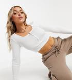 Missguided Basics Long Sleeve Zip Front Crop Top In White
