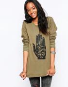 Milk It Longline Sweater With Hamsa Hand - Khaki