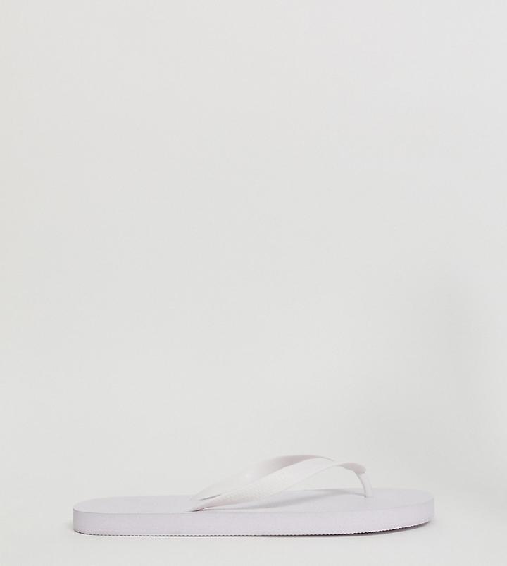 Asos Design Wide Fit Flip Flops In White - White