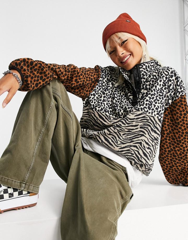 Vans Wild Patchwork 1/4 Zip Sweat In Multi-brown