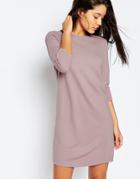 Asos Shift Dress In Ponte With 3/4 Sleeves - Dusty Lilac