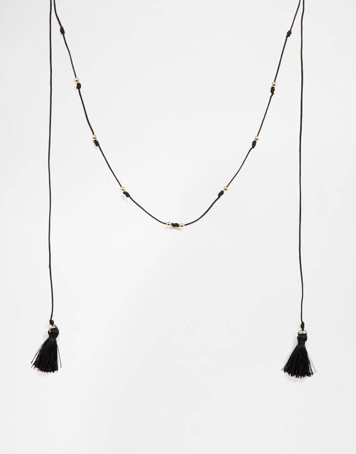 Asos Fine Black Tassel Necklace - Black