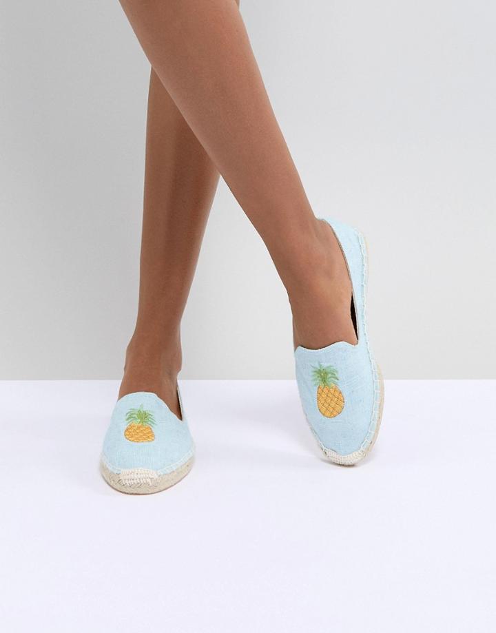South Beach Pineapple Embroidered Espadrilles - Blue
