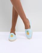 South Beach Pineapple Embroidered Espadrilles - Blue