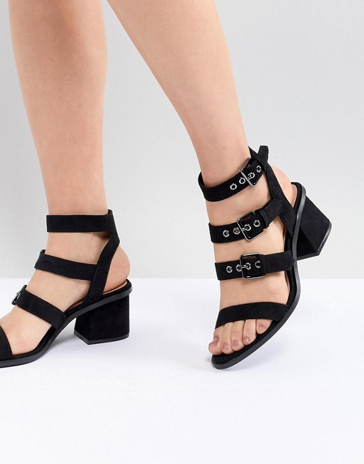 Stradivarius Block Heel Multi Strap Sandal - Black