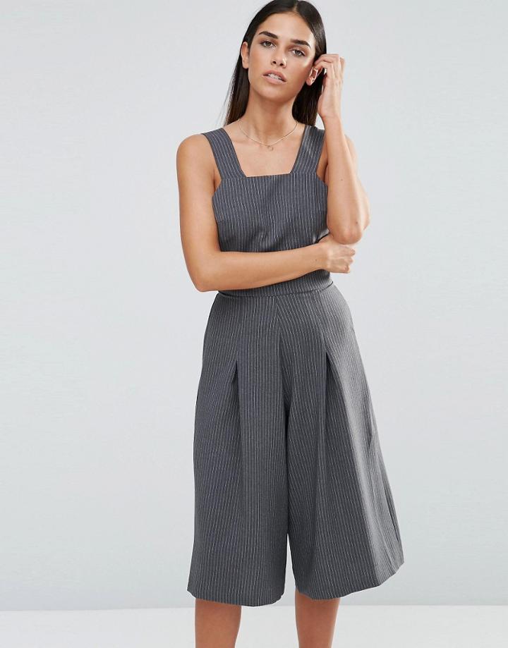 Love Pinafore Culotte Jumpsuit - Gray