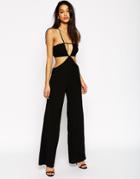 Asos Woven Jumpsuit With Wide Legs And Barely There Cut Outs - Black
