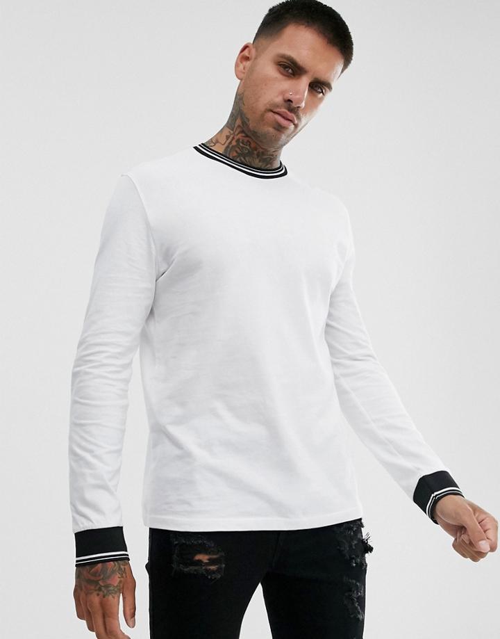 Asos Design Long Sleeve T-shirt With Tipping In Black - White