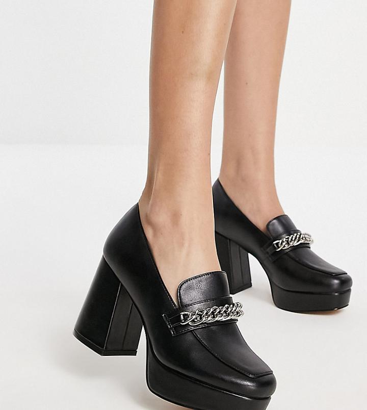 Rule London Exclusive Sienna Heeled Loafers In Black Pu - Black