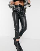 Violet Romance Tie Waist Pu Pants In Black