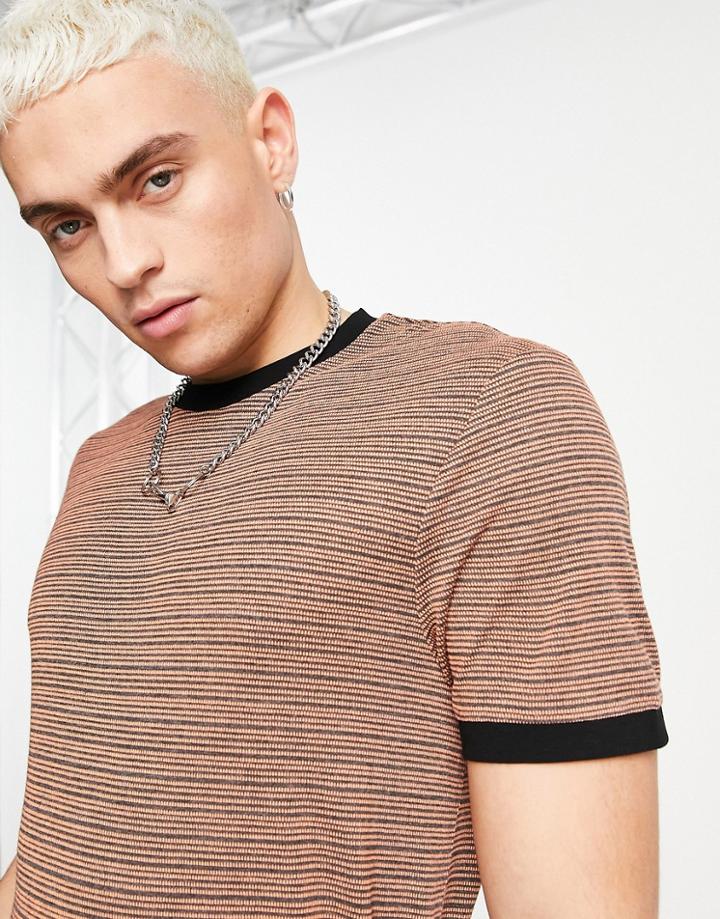 Asos Design Skinny T-shirt In Orange Texture