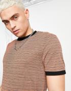 Asos Design Skinny T-shirt In Orange Texture