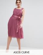 Asos Curve Mesh Tie Ribbon Midi Dress - Purple