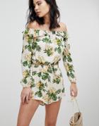 Honey Punch Long Sleeve Crop Top With Off Shoulder Ruffle Two-piece - Multi