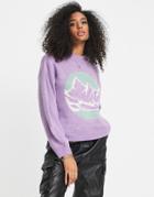 Asos Design Sweater With Mountain Scenic Pattern In Lilac-purple