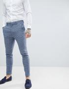Asos Design Wedding Super Skinny Suit Pants In Blue Wool Blend Mini Check - Blue