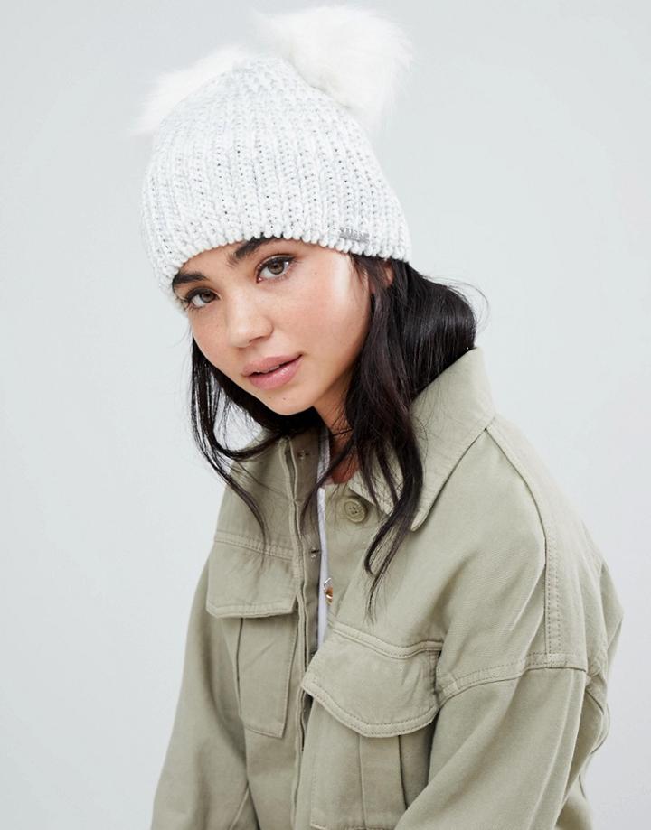Lipsy Double Pom Beanie - Silver