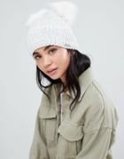 Lipsy Double Pom Beanie - Silver