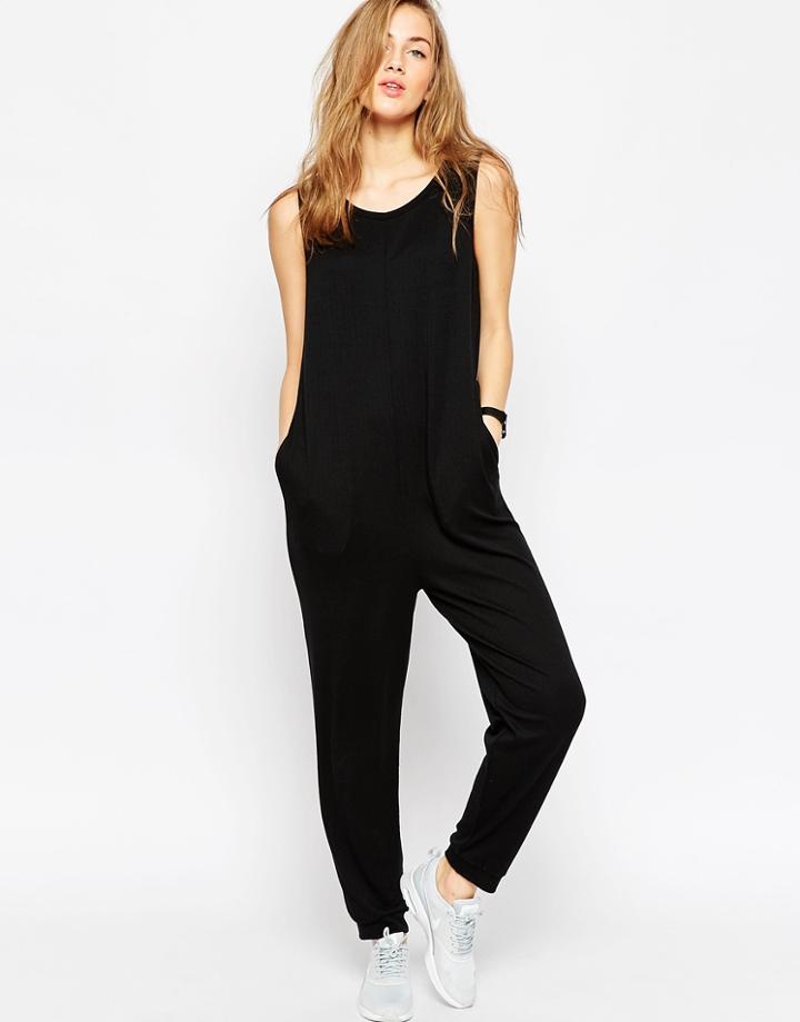 Asos Minimal Jumpsuit In Jersey Rib - Black