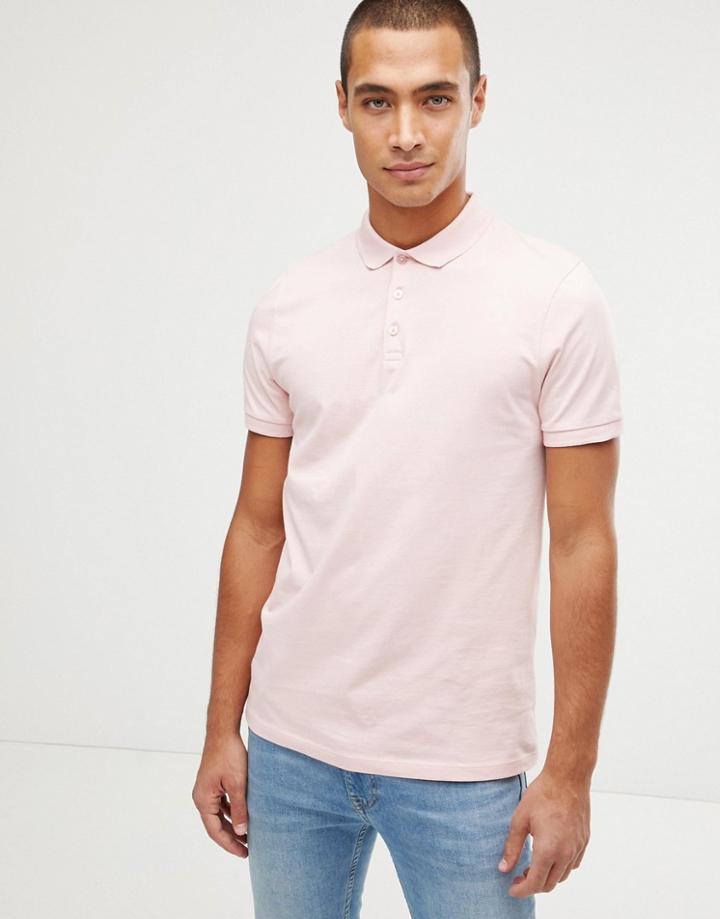 Asos Design Polo In Jersey In Pink - Pink