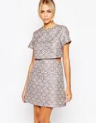 Fashion Union Brocade Layered Aline Dress With Pleat Front - Pink