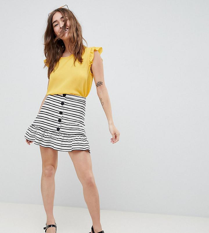 Asos Design Petite Stripe Mini Skirt With Pep Hem And Button Front - Multi