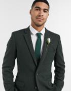 Asos Design Wedding Super Skinny Wool Mix Suit Jacket In Khaki Twill-green