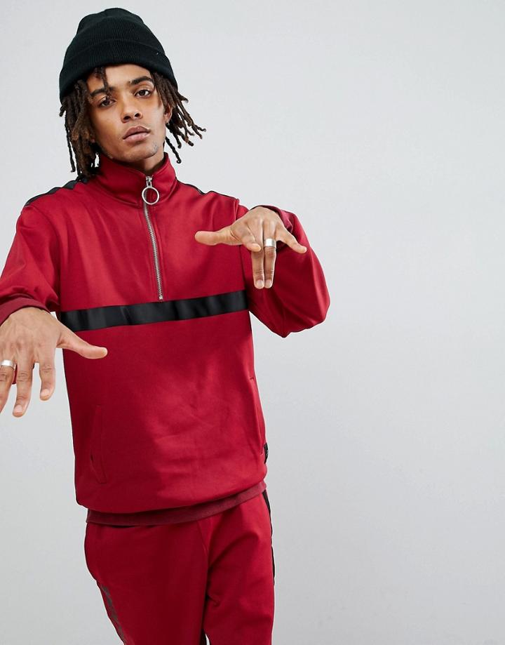 Sixth June Track Jacket In Burgundy With Taping - Red
