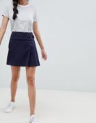 Asos Design Kilt Mini Skirt With Self Belt And Pleats-navy