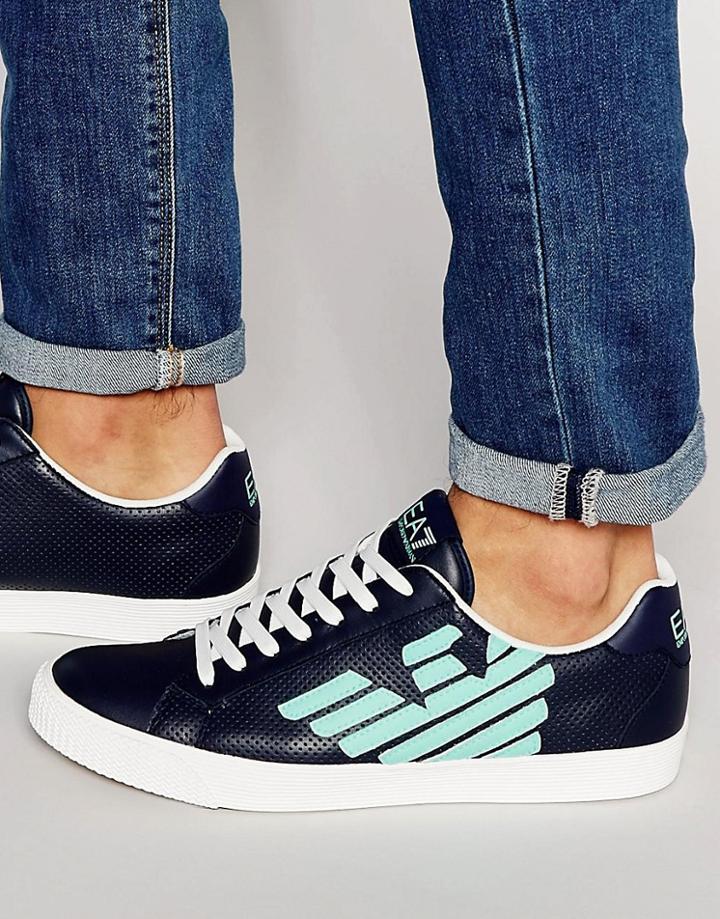 Ea7 Logo Perforated Trainers - Blue