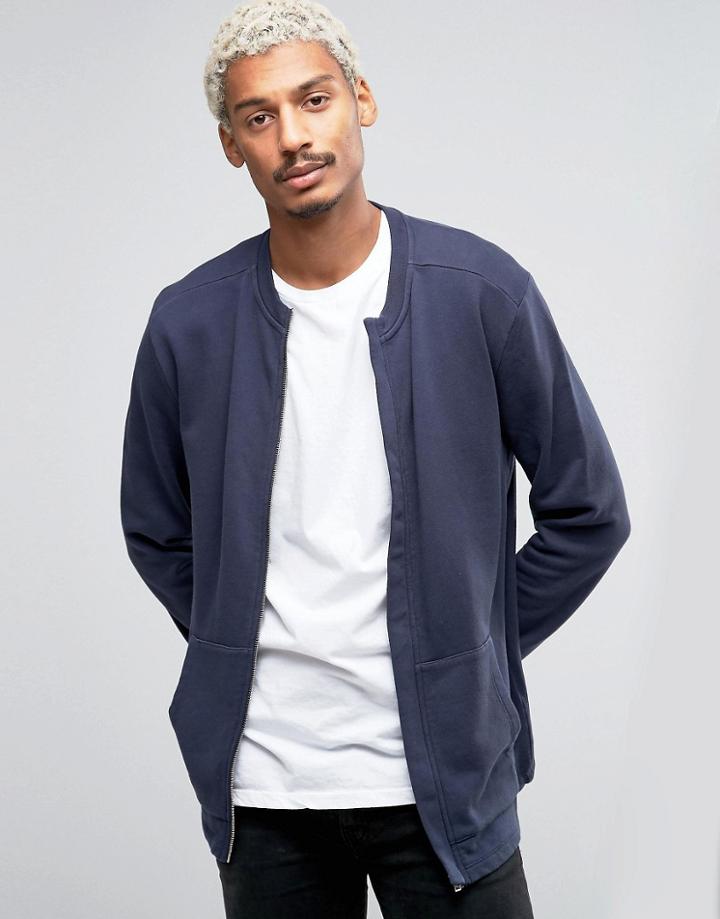 Asos Jersey Bomber Jacket In Navy - Blue