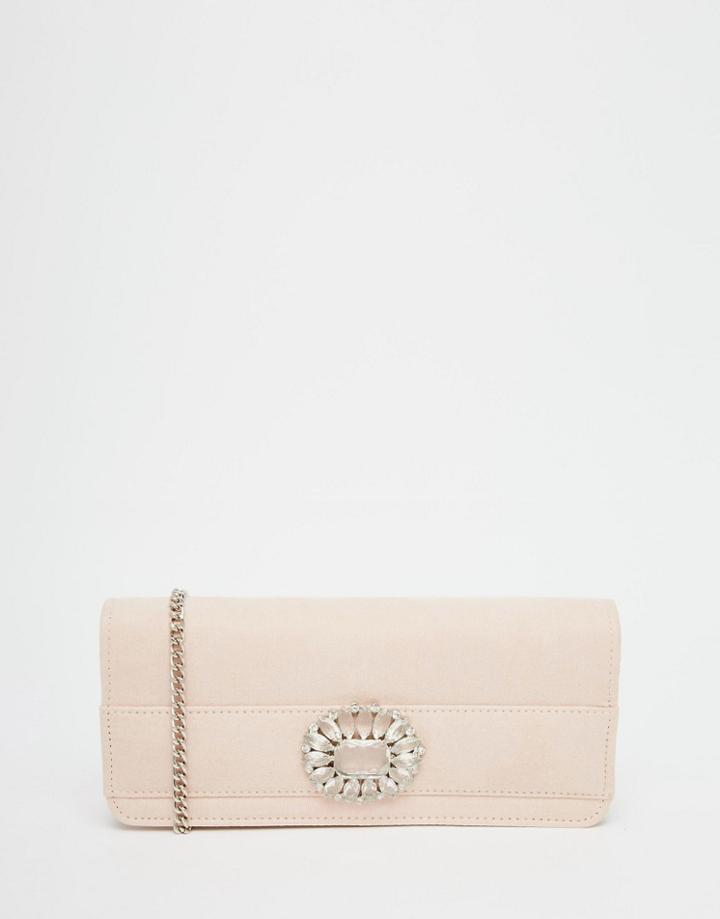 Carvela Jewelled Envelope Clutch Bag - Nude Suedette