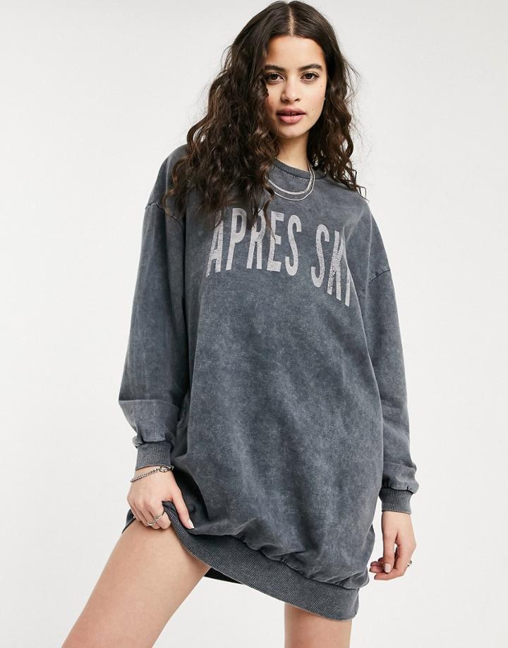Asos Design Oversized Mini Sweat Dress With Apres Ski Logo In Tie Dye In Gray-green