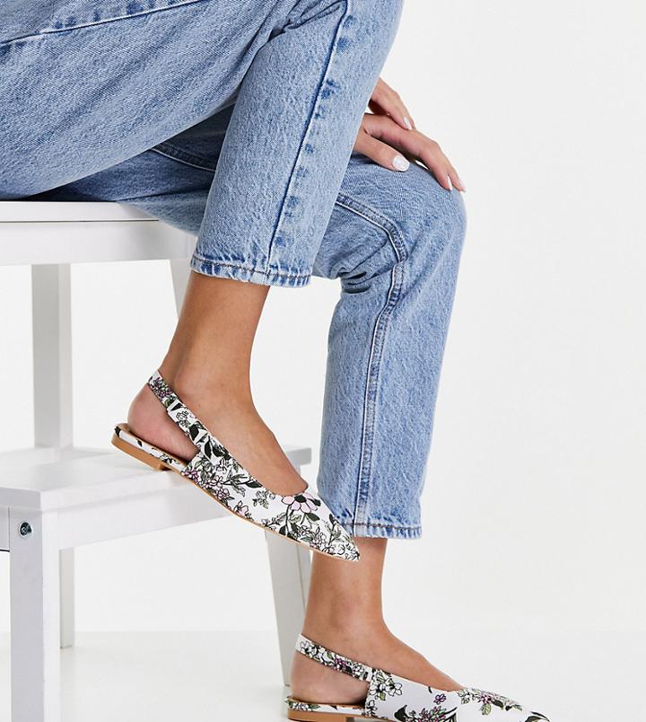 Asos Design Wide Fit Leela Bow Point Slingback Ballet Flats In Floral-multi
