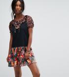 Anna Sui Exclusive Jersey Dress With Contrast Floral Trim - Multi