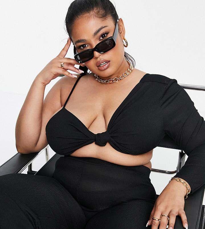 Club L London Curve Asymetric Crop Top In Black