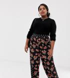 Neon Rose Plus Wide Leg Pants In Mixed Print - Black