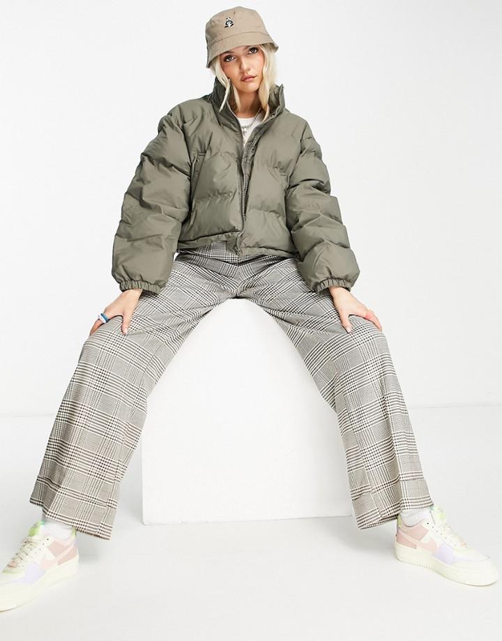 Weekday Promis Short Padded Jacket In Dark Khaki - Khaki-green