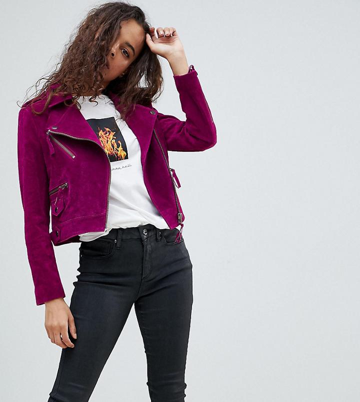 Asos Petite Suede Biker Jacket - Purple