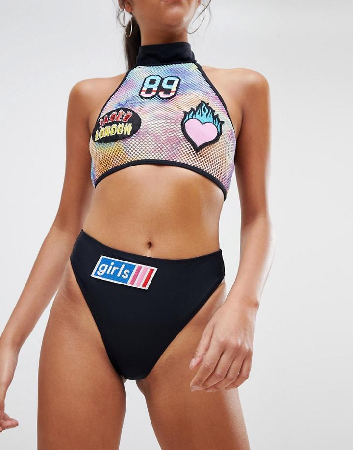 Jaded London Badges High Leg Bikini Bottoms - Multi