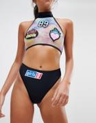 Jaded London Badges High Leg Bikini Bottoms - Multi