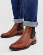 Selected Homme Leather Chelsea Boots In Tan - Brown