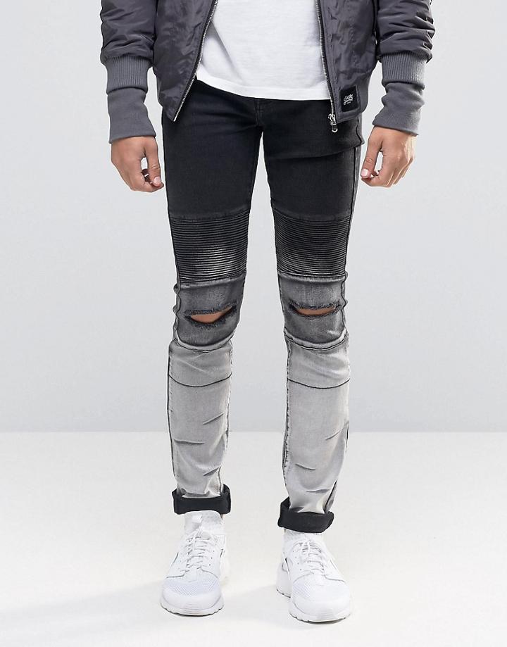 Sixth June Skinny Biker Jeans With Ripped Knees - Black