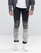 Sixth June Skinny Biker Jeans With Ripped Knees - Black